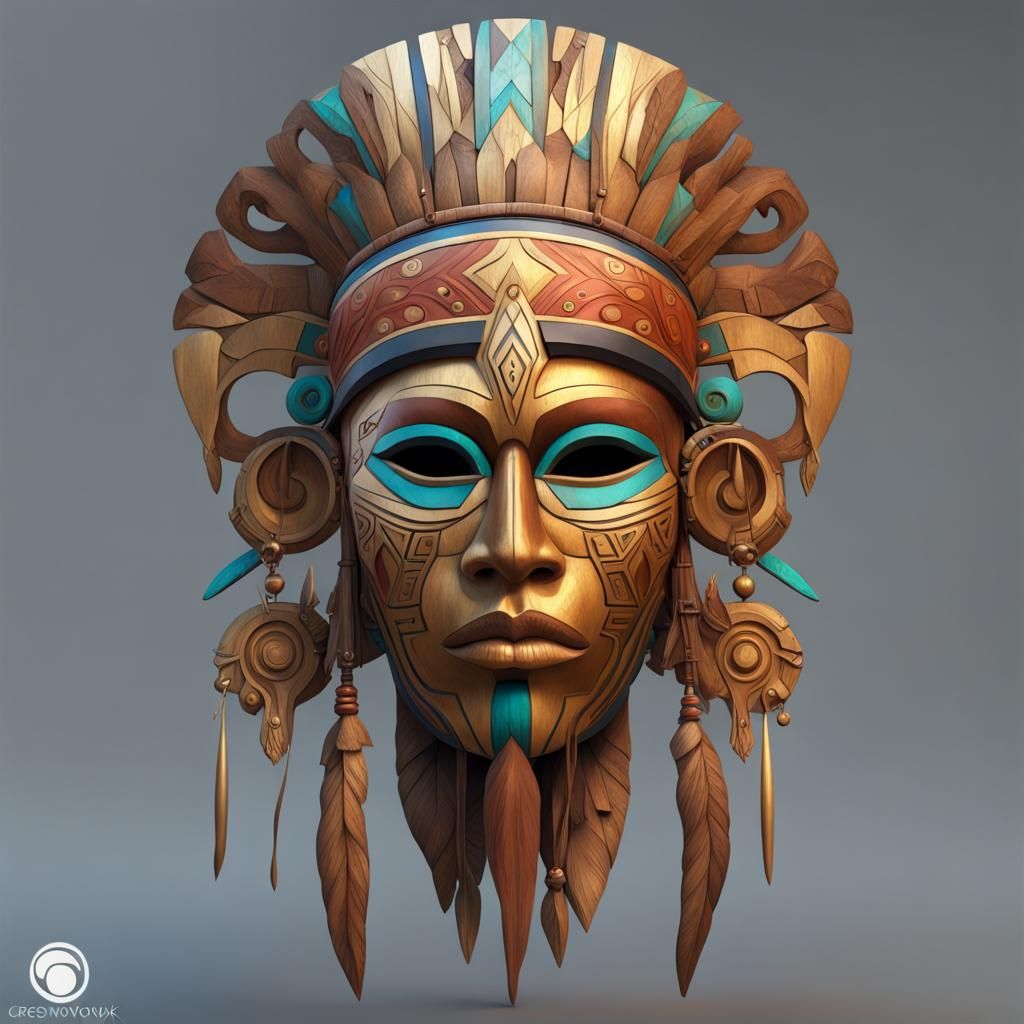 Golden Tribal Mask Portrait in Hyperdetailed Digital Art