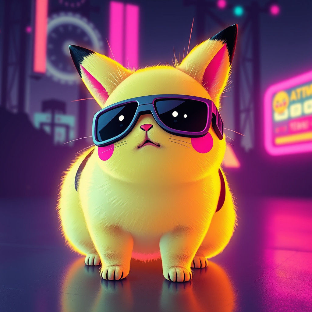 Pika in Synthwave Neon Retro Style