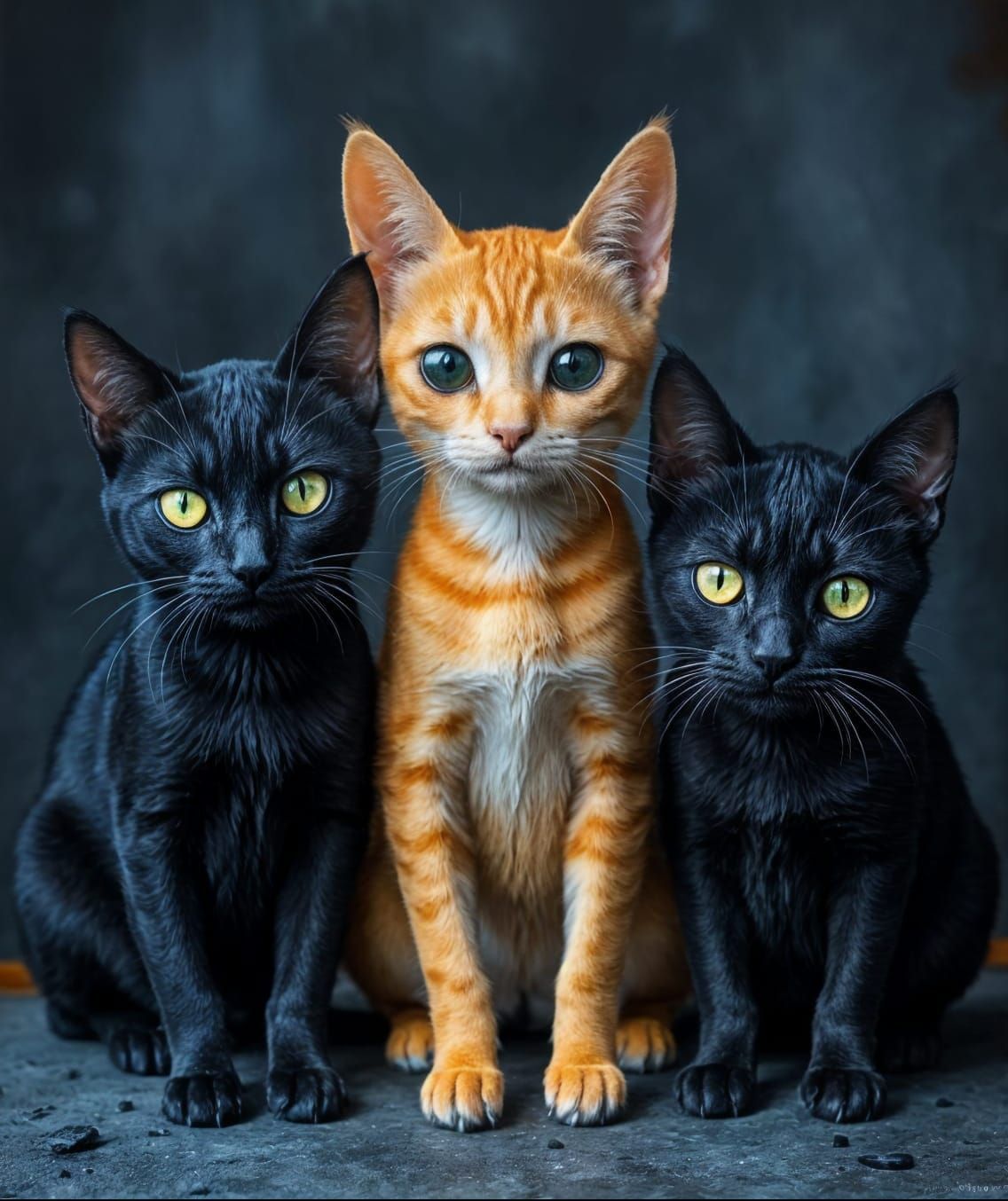 Three Cats in Smoky Metallic Background