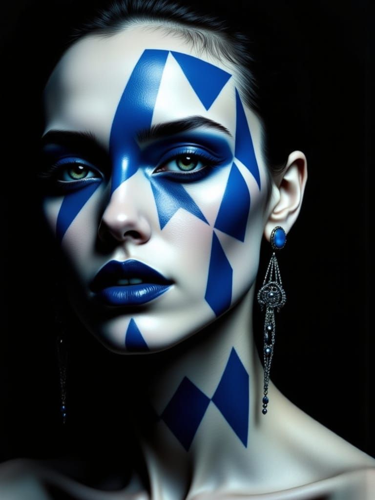 Geometric Surrealism Portrait in Style of Giger and Ross