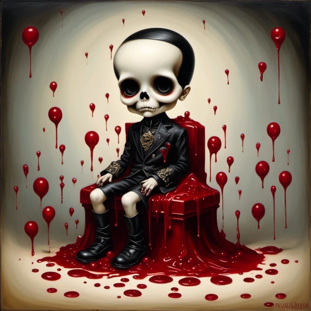 Rotting Bleeding Skull in Lowbrow Art Style