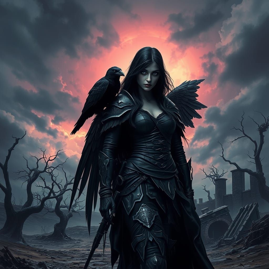 Dark Angel Silhouette in a Surreal Wasteland