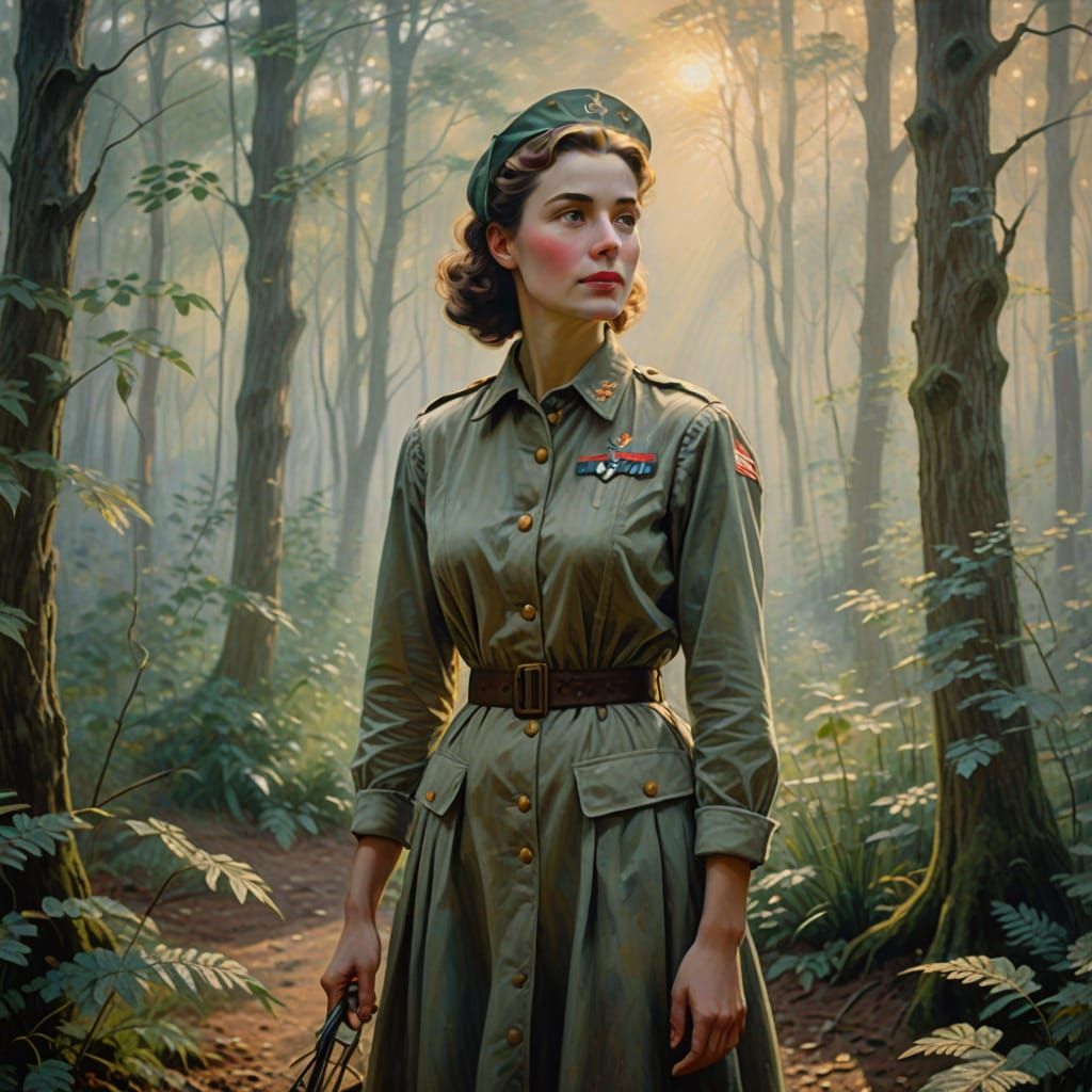 Ethereal Impressionistic Portrait of 1945 Army Nurse