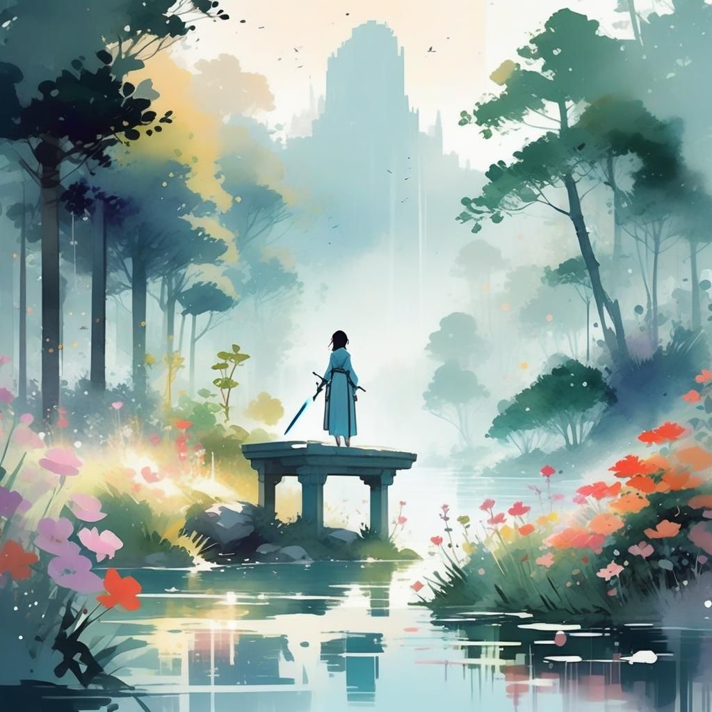 Link in Japanese Lagoon: Watercolor Video Game Art