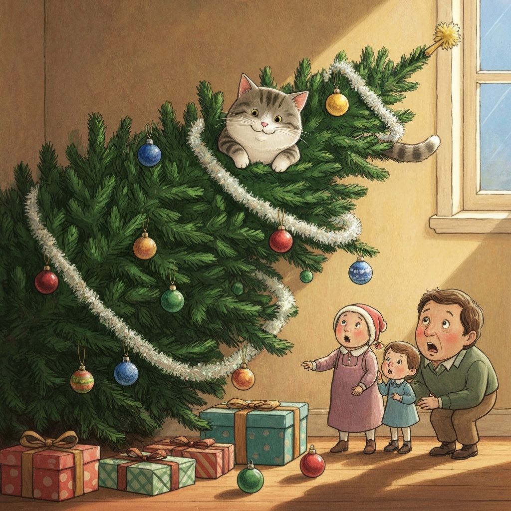 Cat Causes Christmas Tree Collapse In Whimsical Style