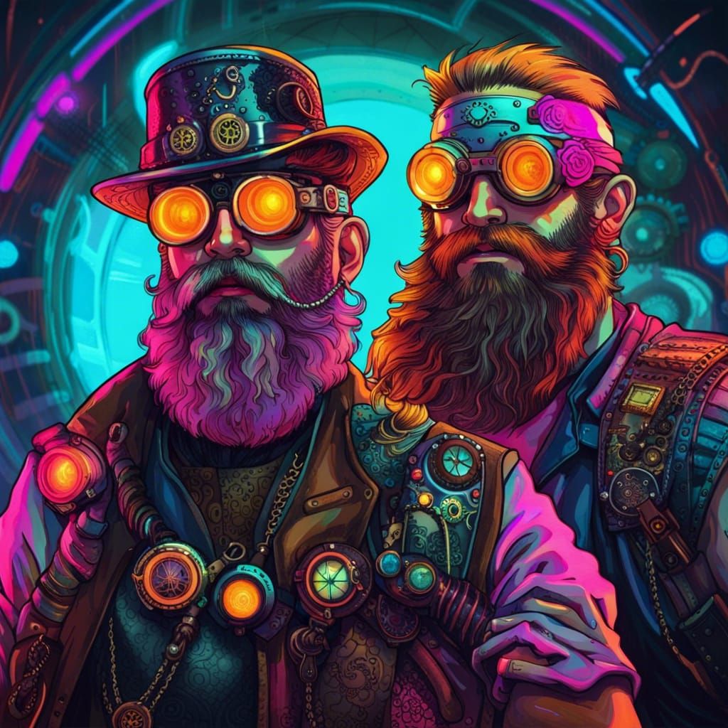 Steampunk Cyborg Vikings in Synthwave Neon Style