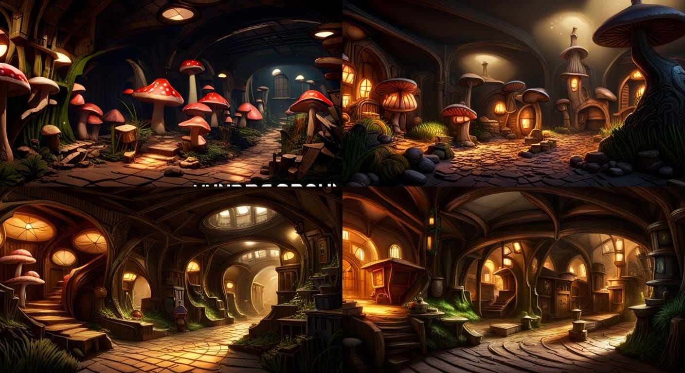 Dark Fantasy Underground Mushroom Village Concept Art