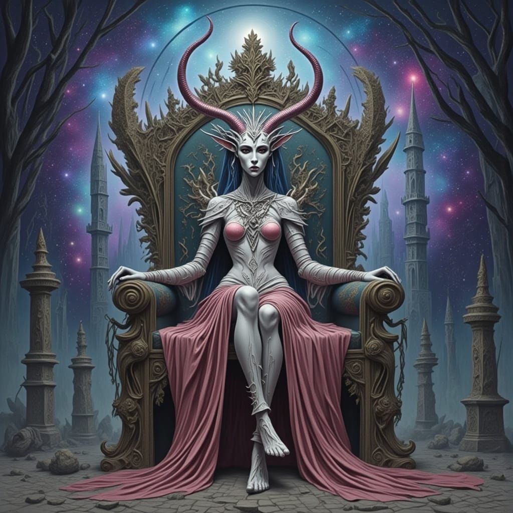 Ethereal Alien Queen on Stardust Throne