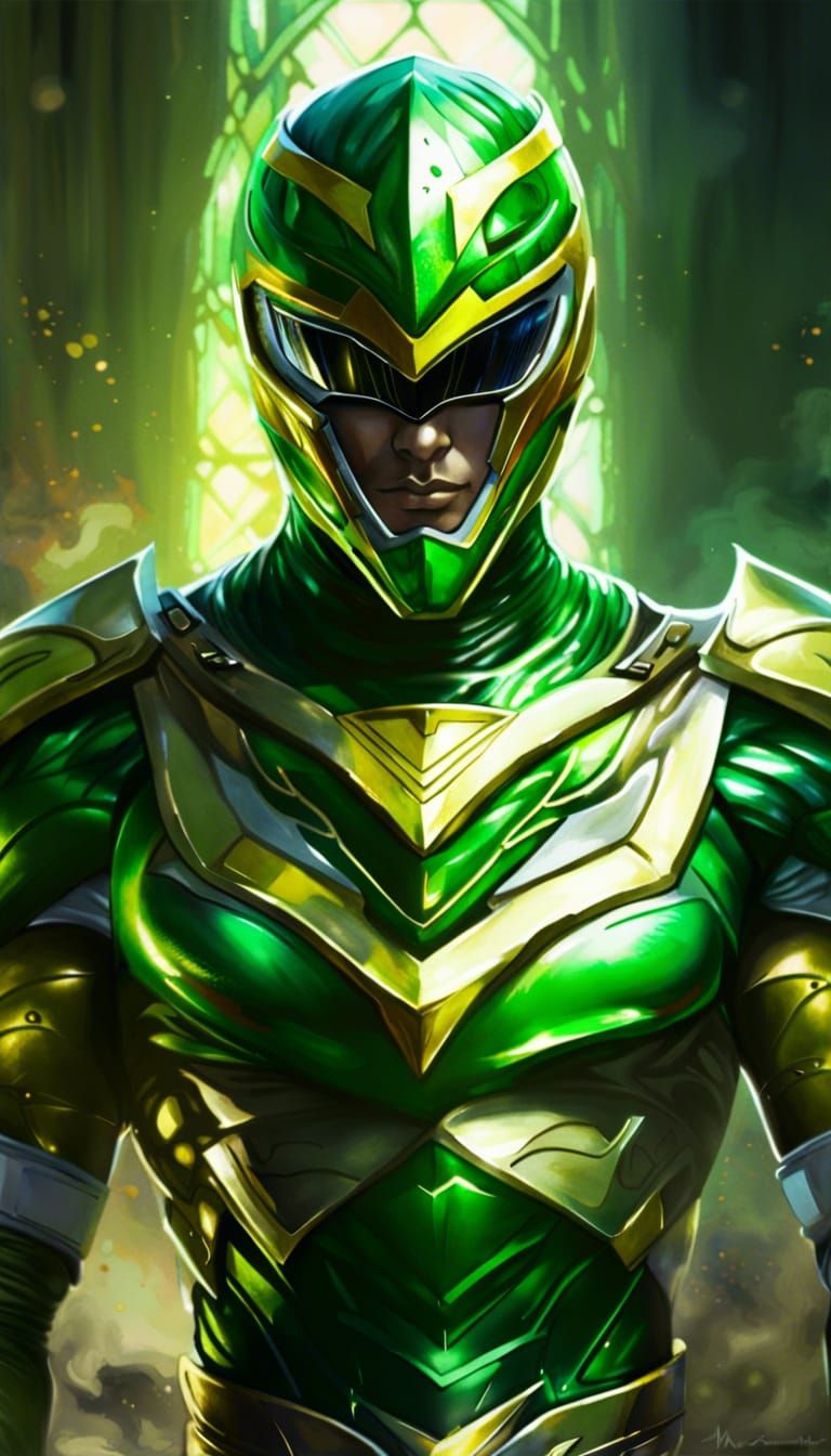 Green Power Ranger with Electricity, Photorealistic Cinemati...