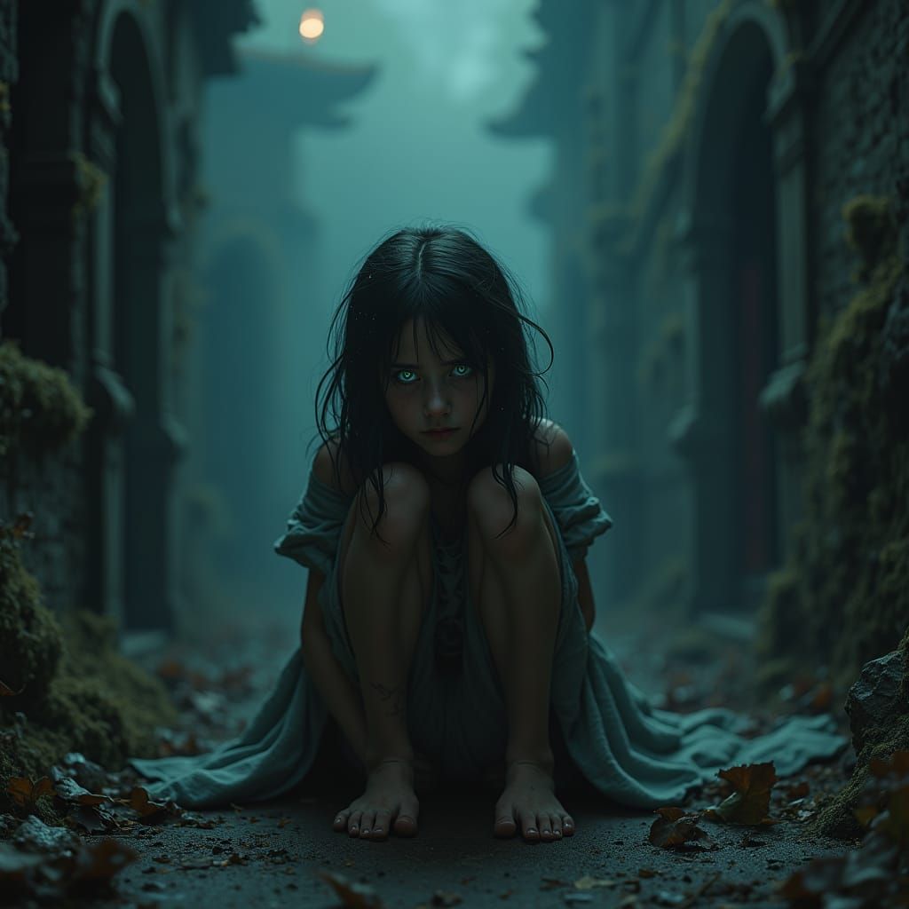 Scared Girl in Dark Fantasy Realm