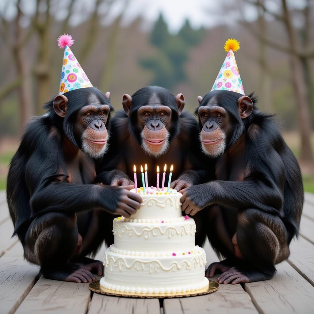 Chimpanzees Celebrate Birthday in Jungle Setting