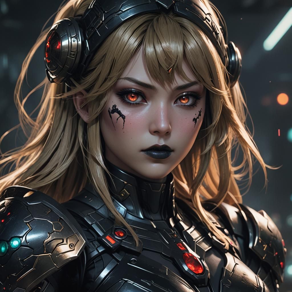 Gothic Samus Aran Close-Up in Detailed 3D Anime Art