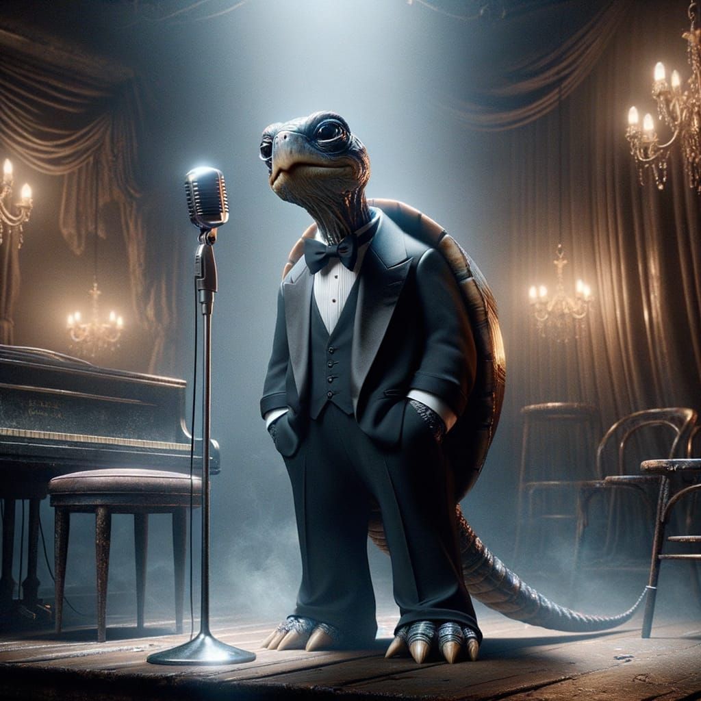 Turtle Jazz Singer in Darkly Whimsical Style
