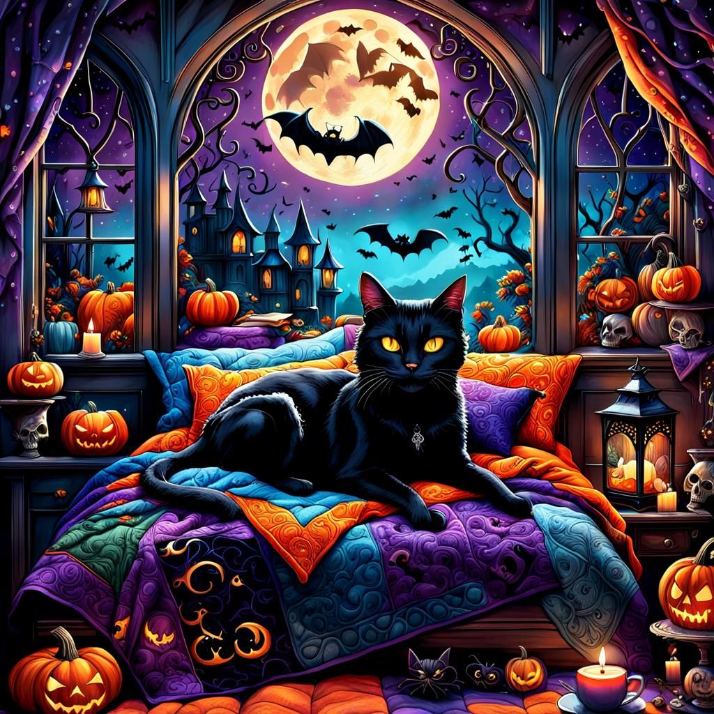 Cozy Witch Halloween Whimsical Fantasy Illustration