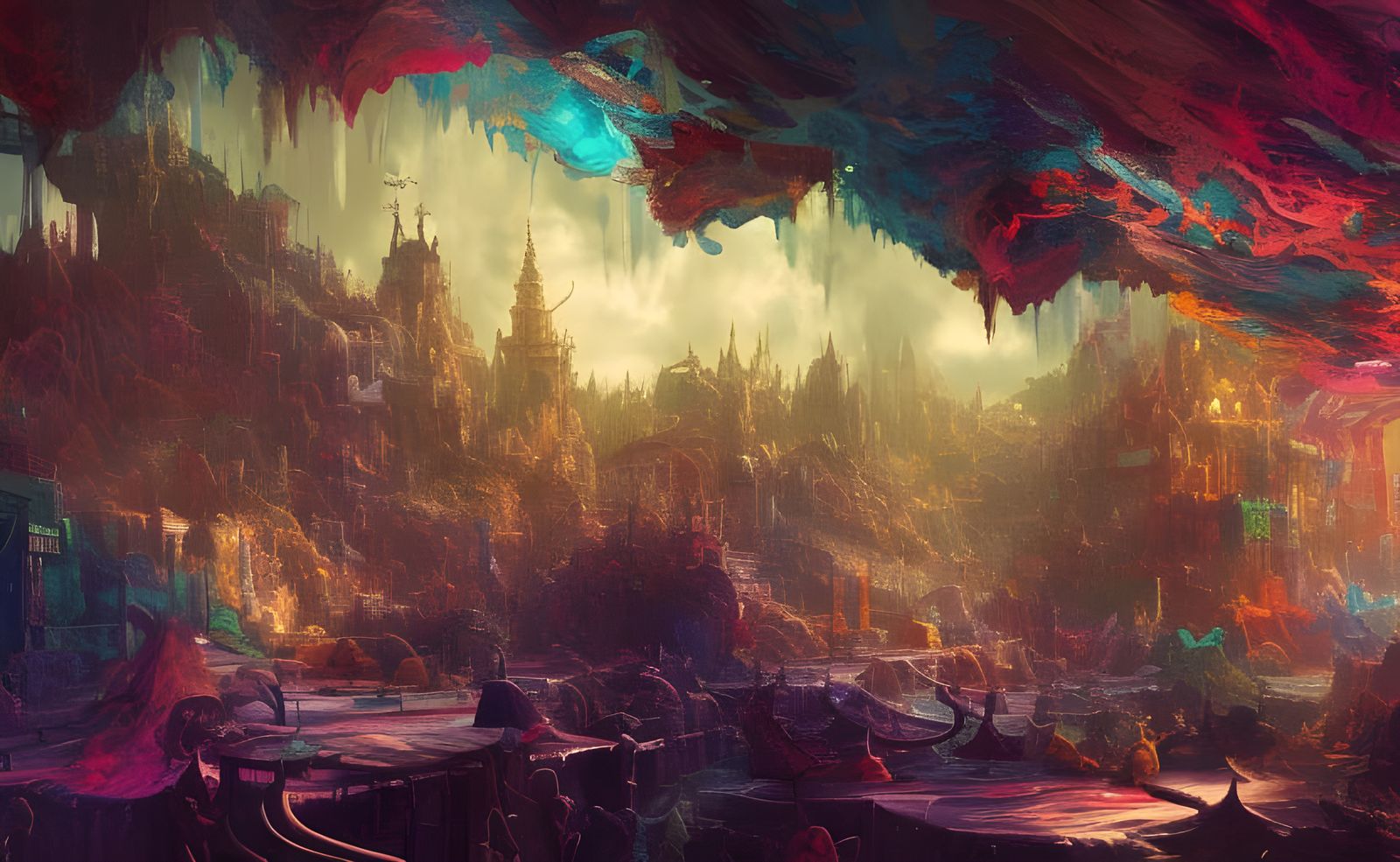 Fantastical Chaotic Scene in Detailed Matte Painting