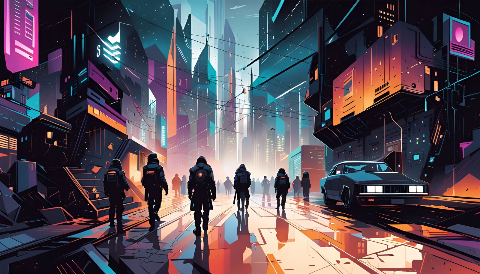 Abstract Vector Art of a Cyberpunk City