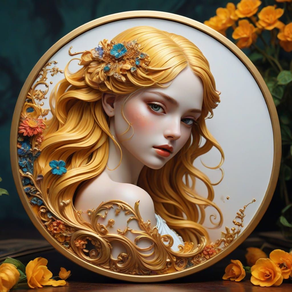 Round "Precious Gems" Metal Box, Placed on its Side, Hand Pa...