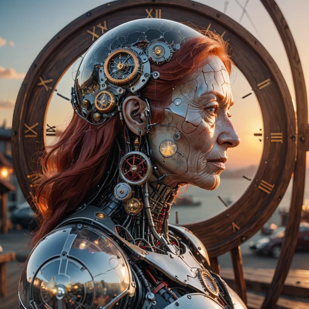 Sympathetic Cyborg Android with Sunset Sphere
