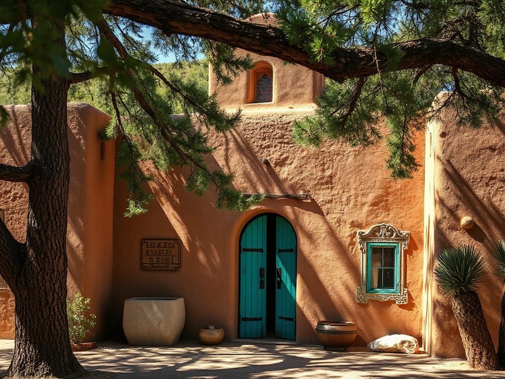 Santa Fe Adobe Archway with Turquoise Gate