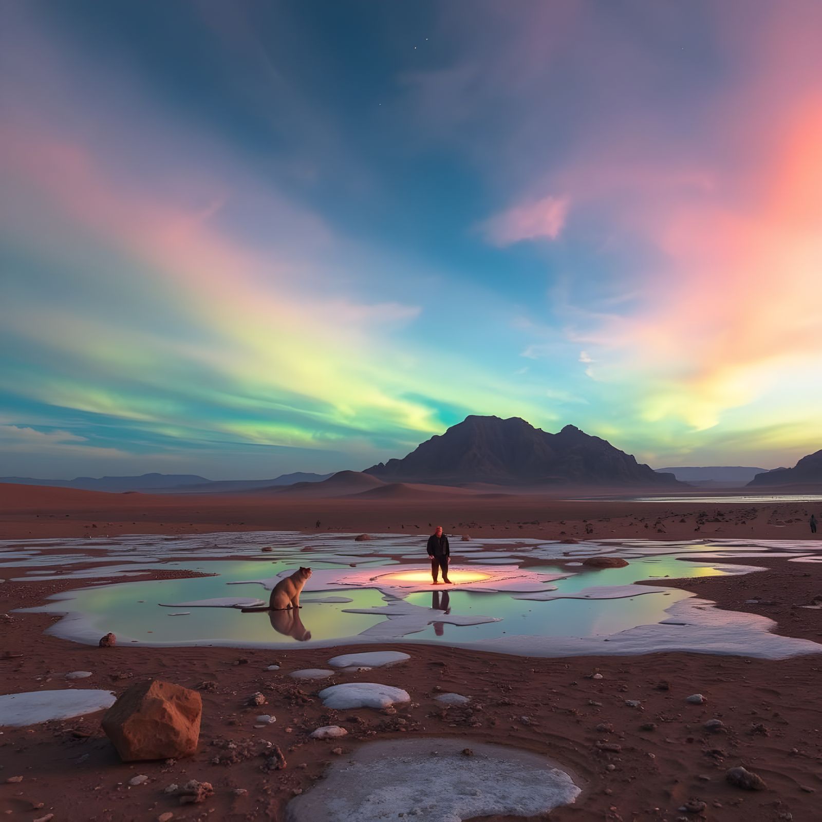 Melting Clocks on Cactus in Desert Landscape