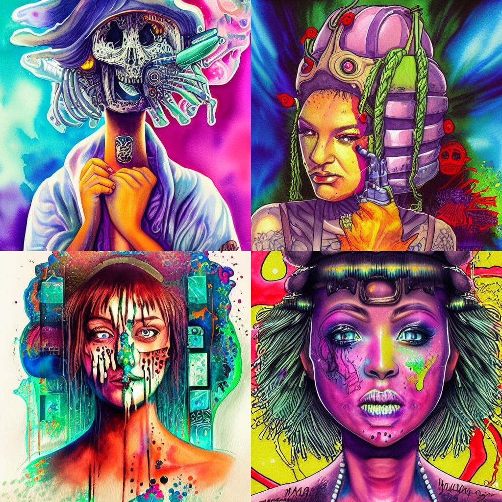 Psychedelic Spongecore Girl Portrait in Pop Art Style