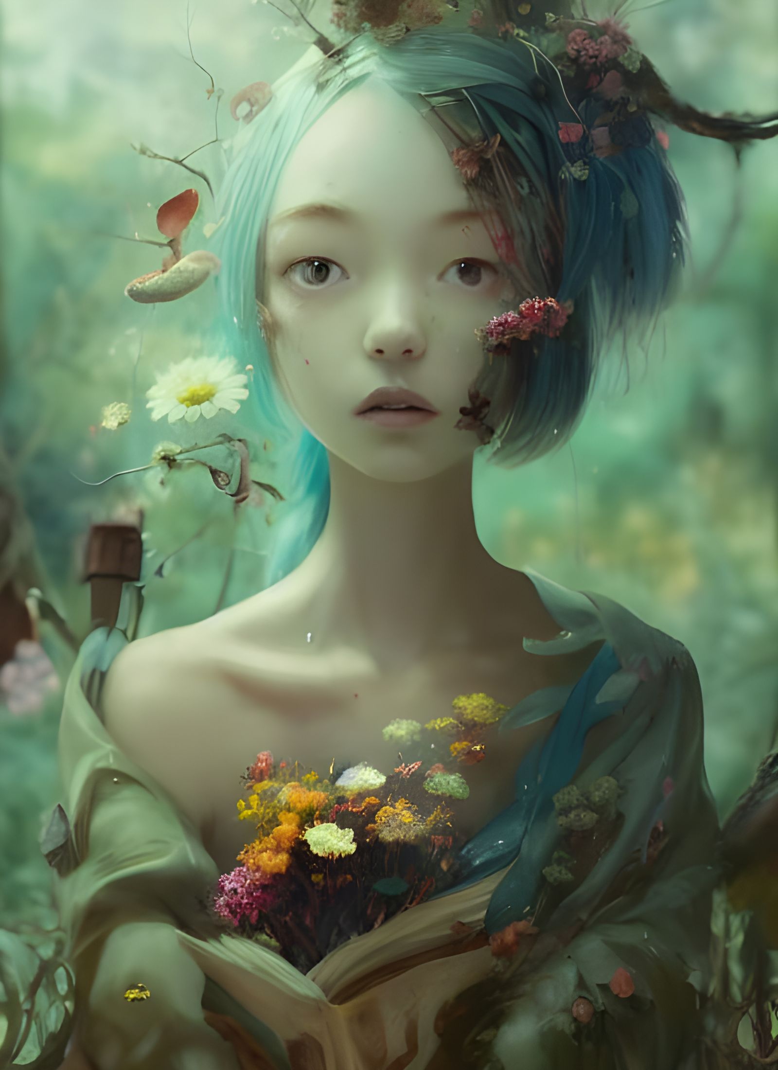 Cute Forest Spirit Portrait in Hyperdetailed Digital Art