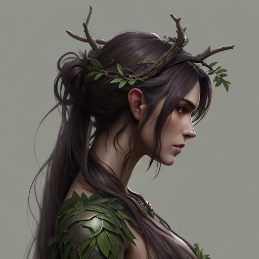 Nymph and Dryad Portrait in Pre-Raphaelite Style