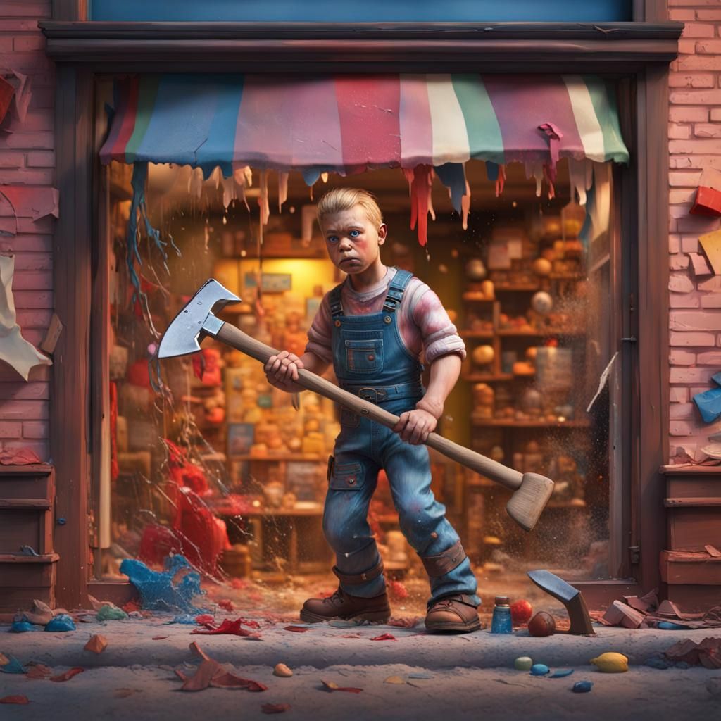 Toys Escape Broken Store: Hyperrealistic Splash Art