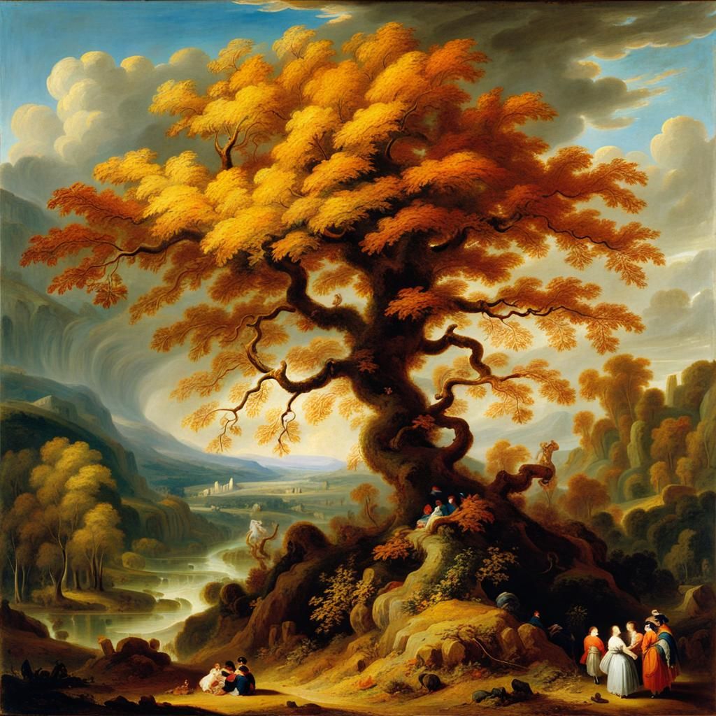 Ethereal Autumnal Tree in Romantic Style