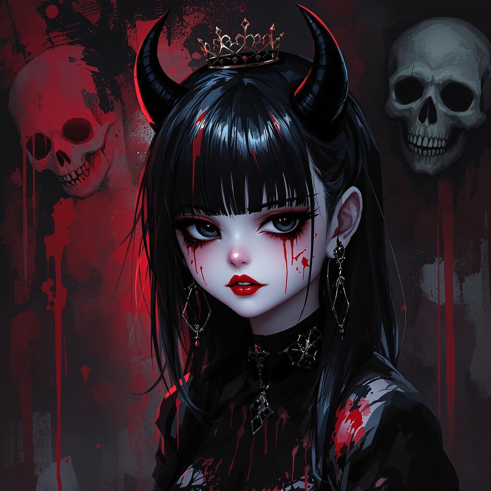 Anime Woman with Bloody Crown in Bold Digital Art