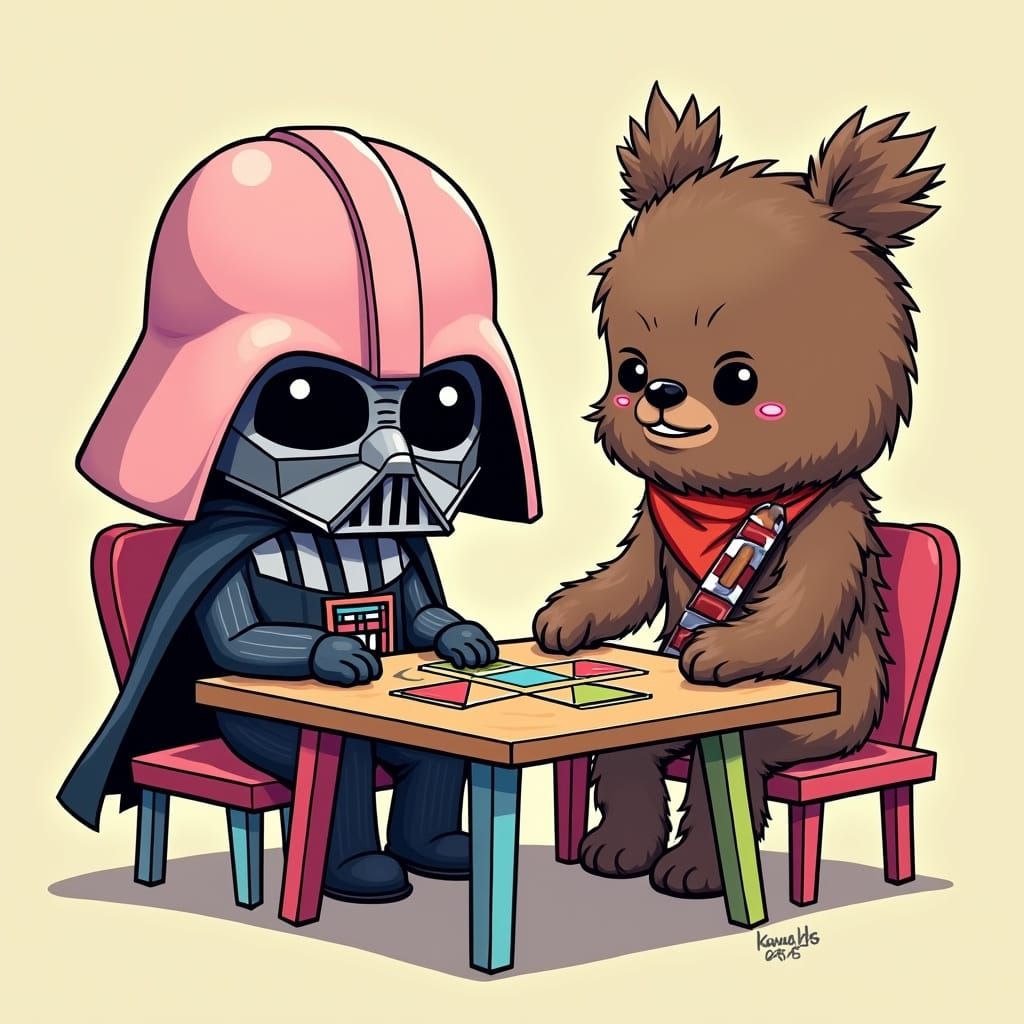 Kawaii Darth Vader and Chewbacca Play Tic-Tac-Toe
