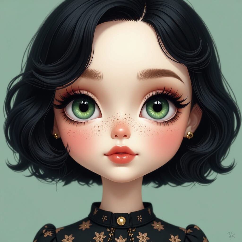 Whimsical Blythe Doll with Freckles and Hazel Eyes