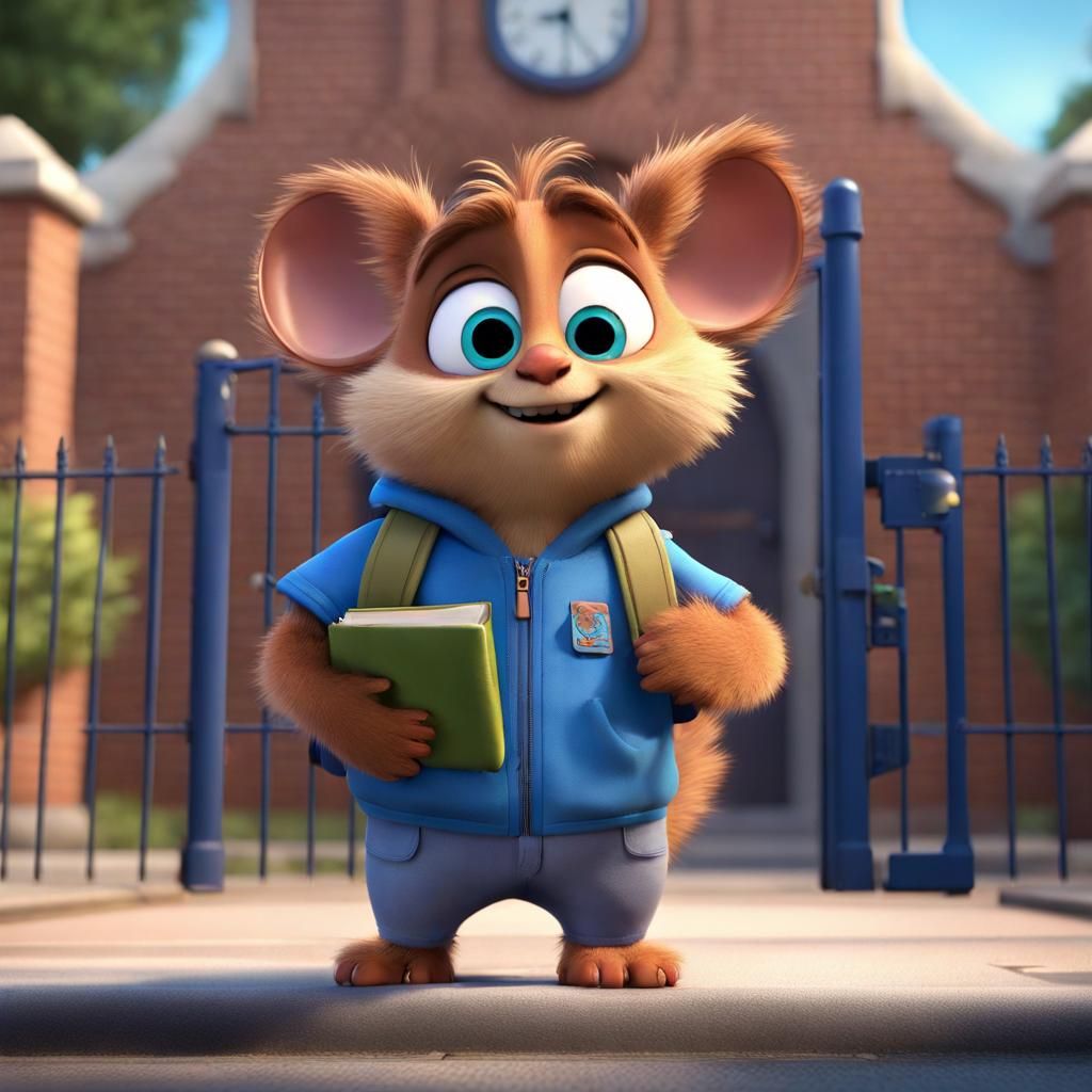 Furry Winged Creature's First School Day: Pixar-Style 3D Art