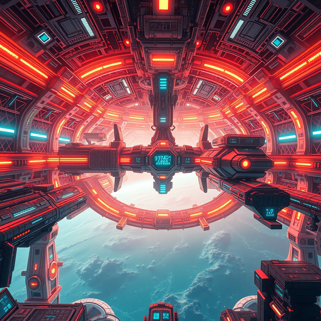 Futuristic Space Station on Distant Planet in Anime Style