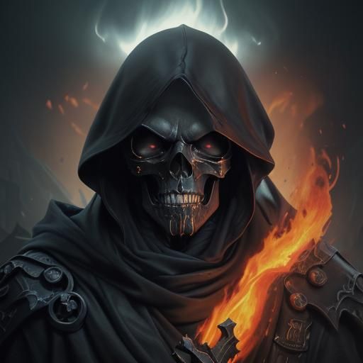 Grim Reaper Skull in Flames: Dark Fantasy Art