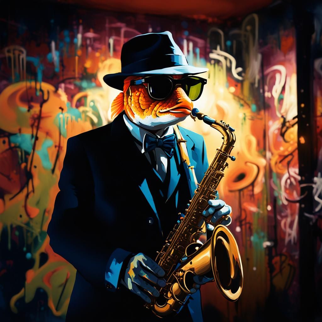 Goldfish Saxophonist in Urban Graffiti Style