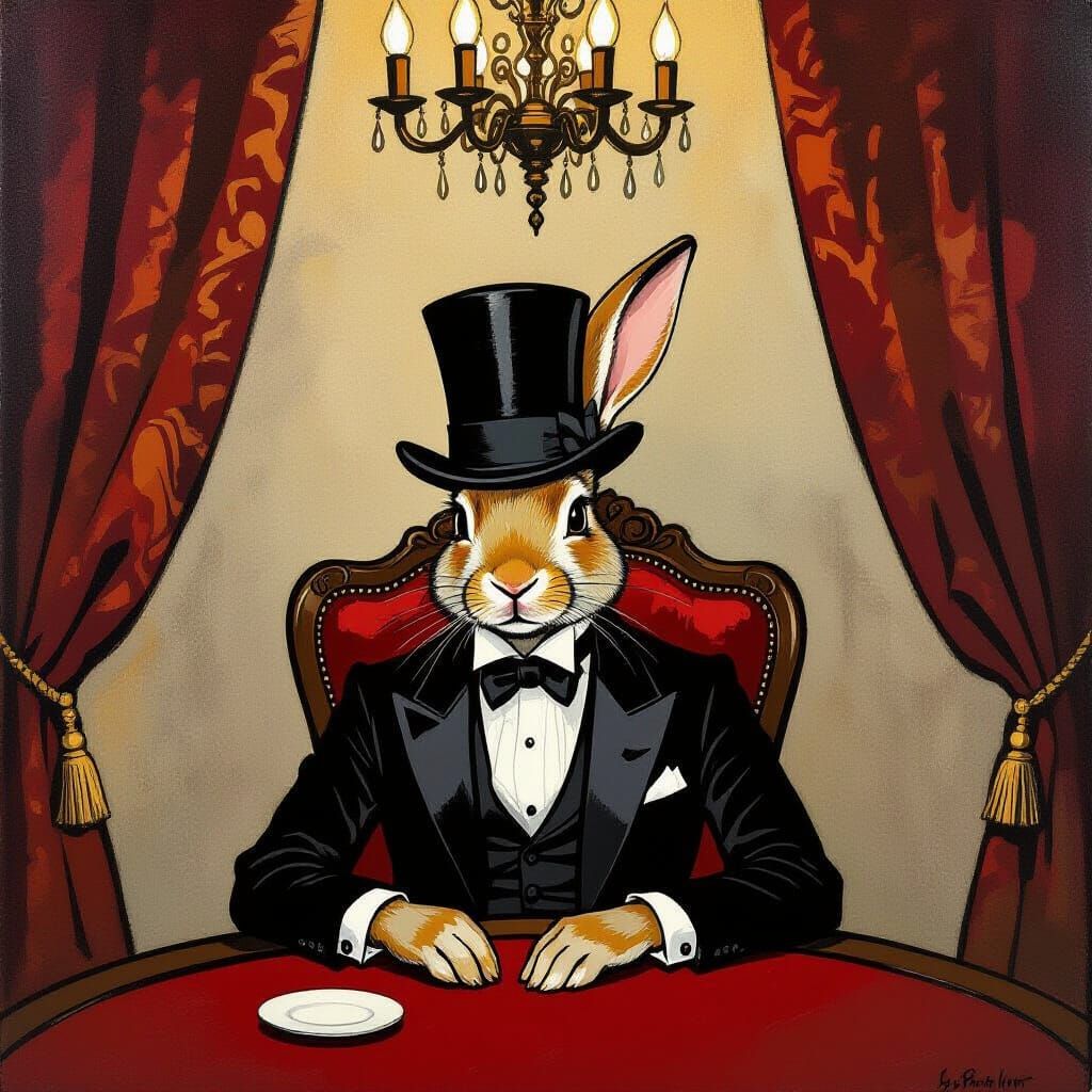 Rabbit Showman in Cabaret, Expressionist Style