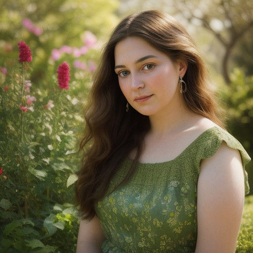 Woman in Lush Garden, Impressionist Style Portrait