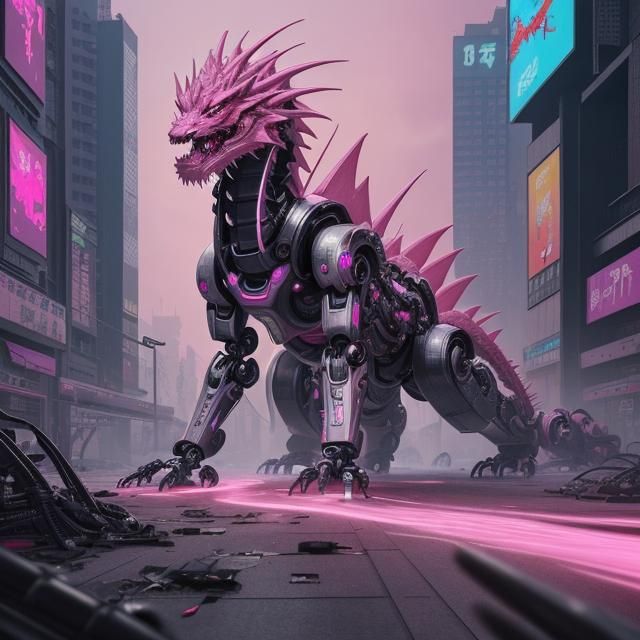 Cyberpunk Robotic Dragon in Futuristic Cityscape