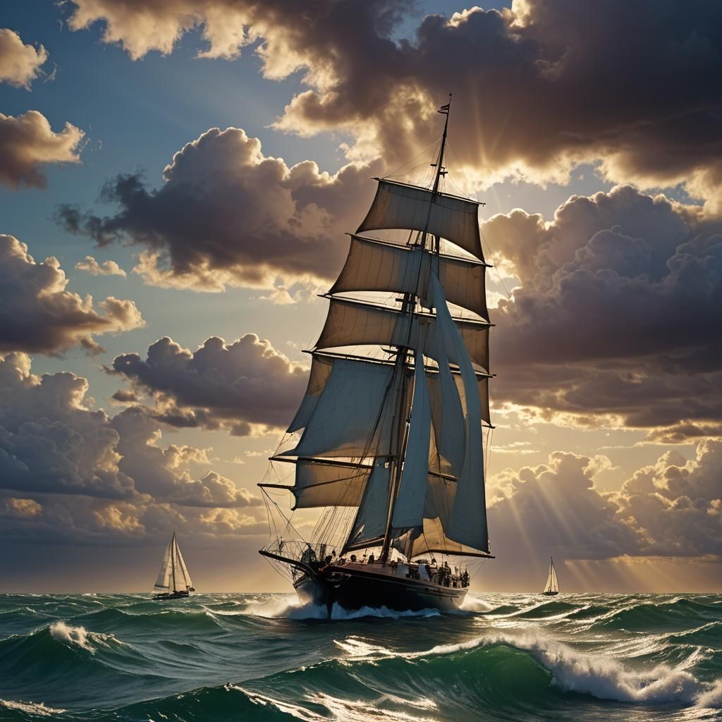 Sailing Yacht in Stormy Sea: Fantasy Matte Painting