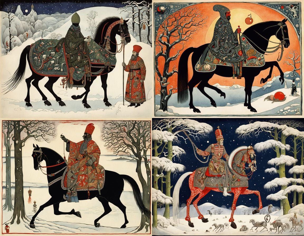 Surreal Russian Woodblock Art of a Mysterious Babushka in a ...