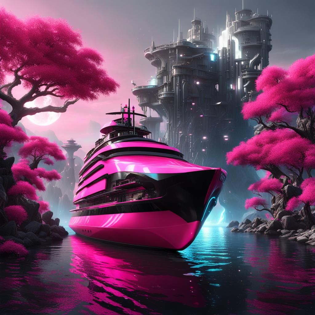 Futuristic Ferry to Paradise: A Sci-Fi Matte Painting