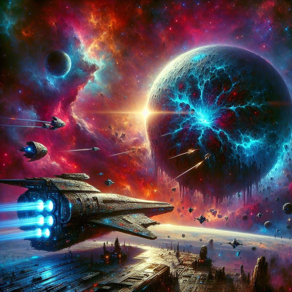 Intense Space Battle: Energy Warship vs. Giant Sphere