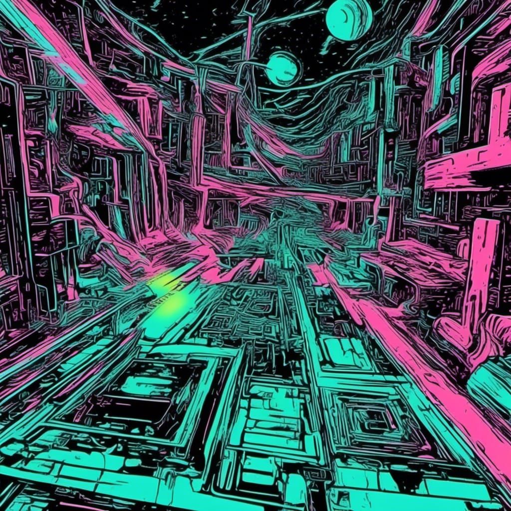 Vaporwave Glitch: Retro Arcade in VHS Sci-Fi