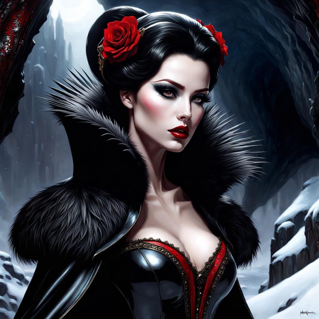 Gothic Snow White in Hellish Cave, Dark Fantasy Art