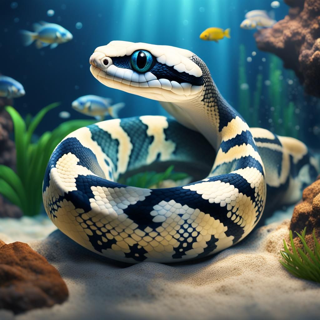 Albino Python in Tropical Aquarium: Detailed Matte Painting
