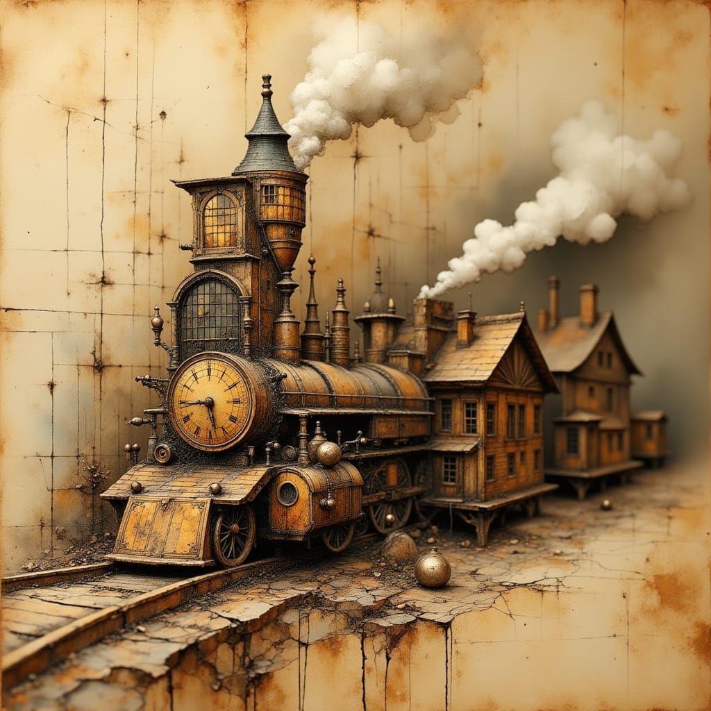 Steampunk Pencil Train Station Miniature Art