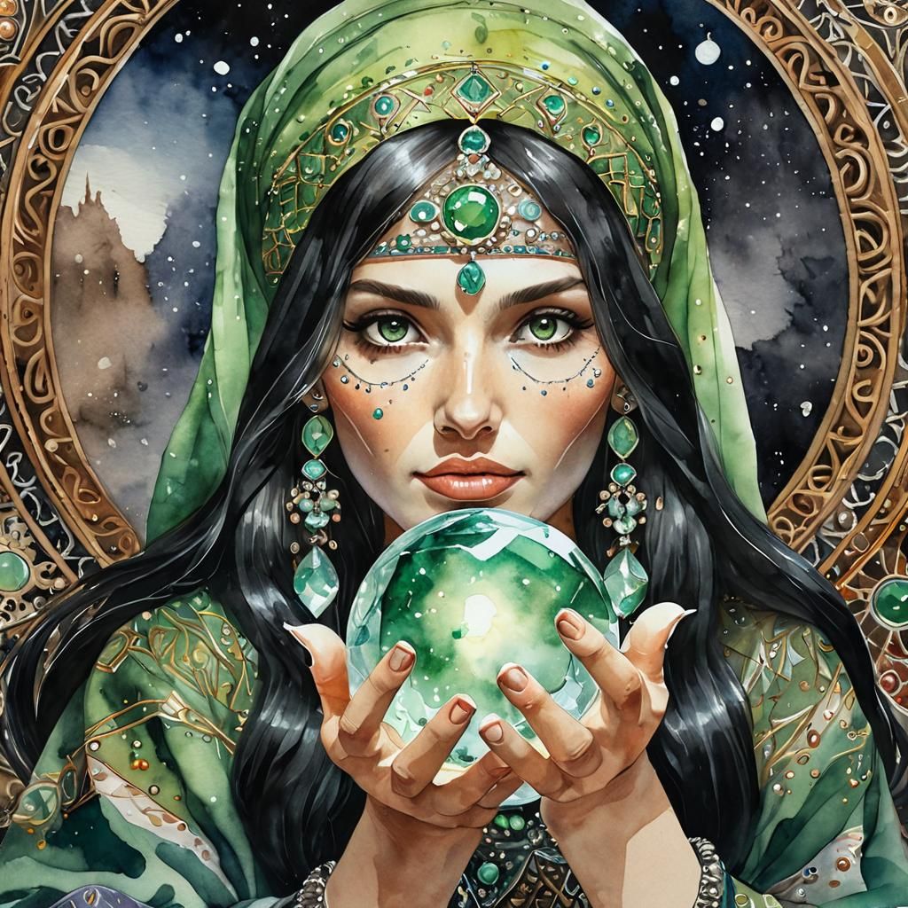 Watercolor Fortune Teller with Crystal Ball