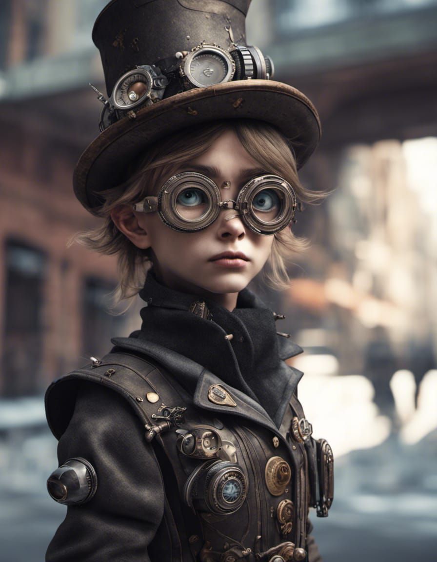 Steampunk Street Urchin in Retro-Futuristic Style