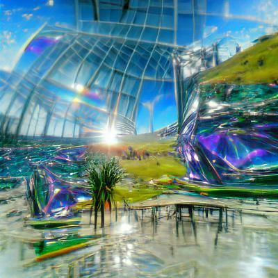 Alien Landscape with Glass Structure in Impressionistic Styl...